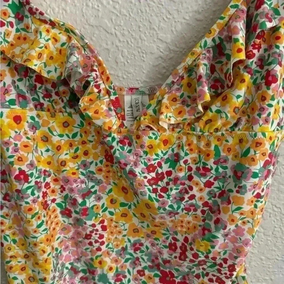 J.Crew Factory Floral Ruffle-Shoulder V-Neck One Piece Swimsuit. - Picture 5 of 8